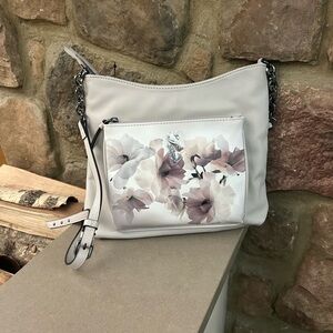 Vera Wang Floral Accent Gray Shoulder Bag-NEVER USED!